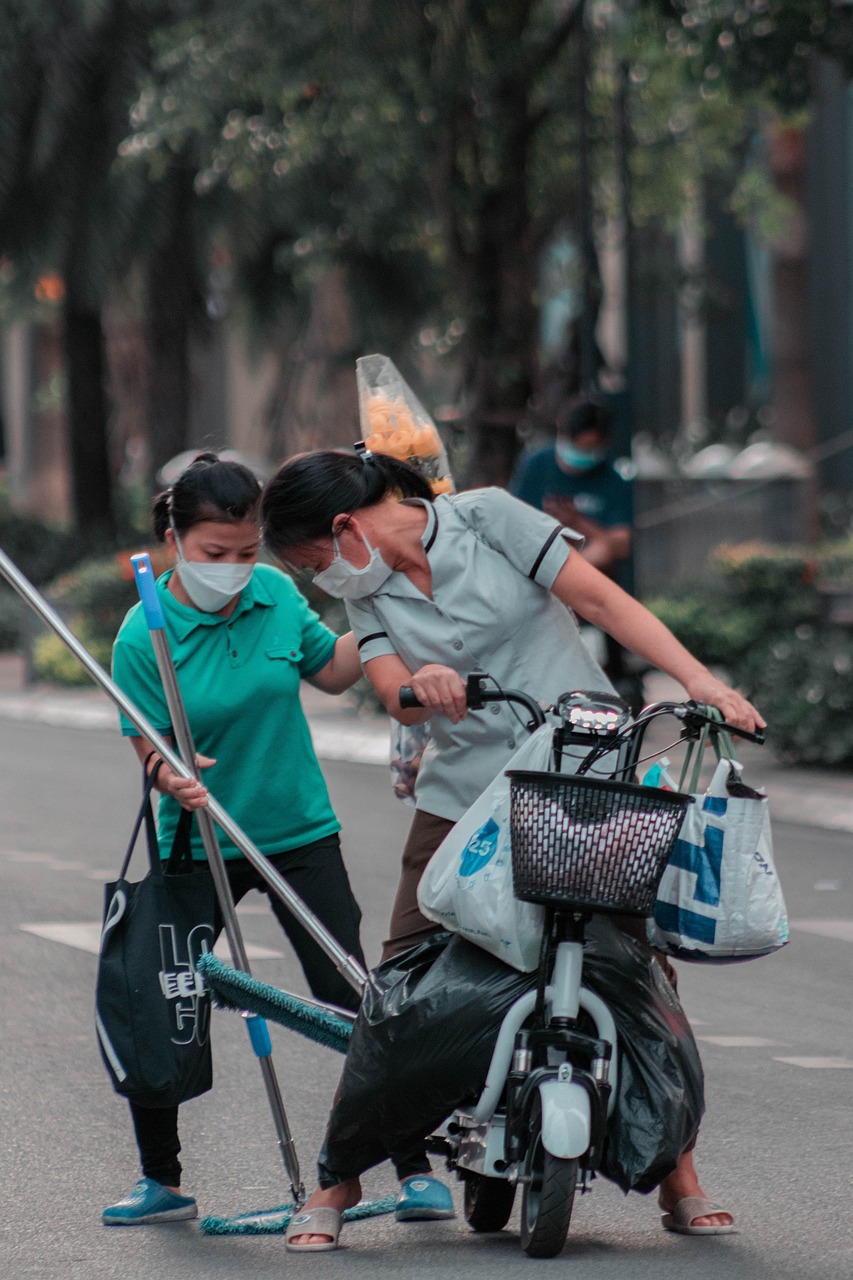 services-01 sanitation worker, feminine hygiene, cleaning service, bike, cycling, street, women, vietnam, mask, cleaning service, cleaning service, cleaning service, cleaning service, cleaning service, vietnam